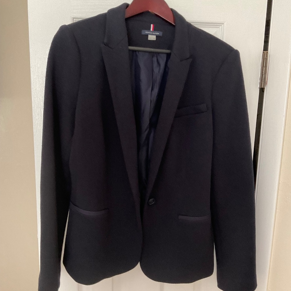Tommy Hilfiger women jersey navy jacket size 12 - Picture 2 of 9